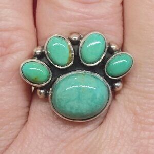 Sterling Silver Turquoise Cluster Paw Ring Bear Cat Dog Size 8 Southwestern
